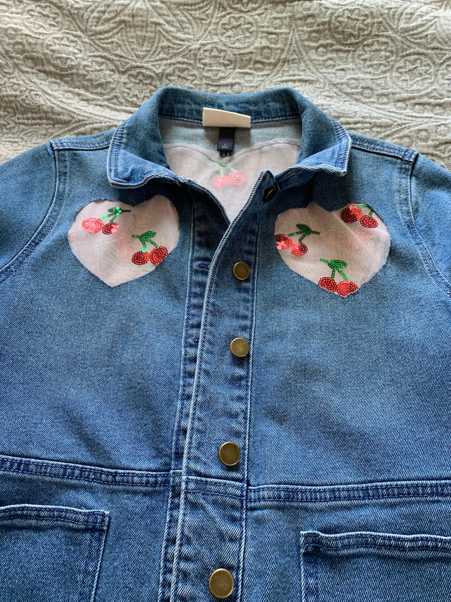 Heart Cutout Denim Cherries [L]