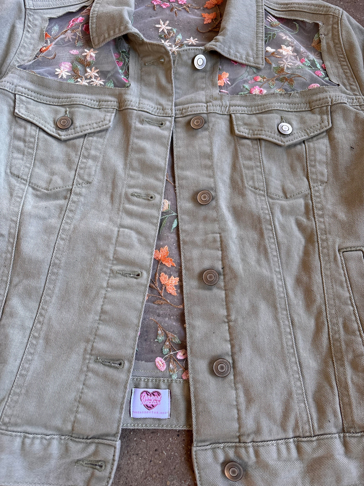 Green Denim Flowers Jacket [L]