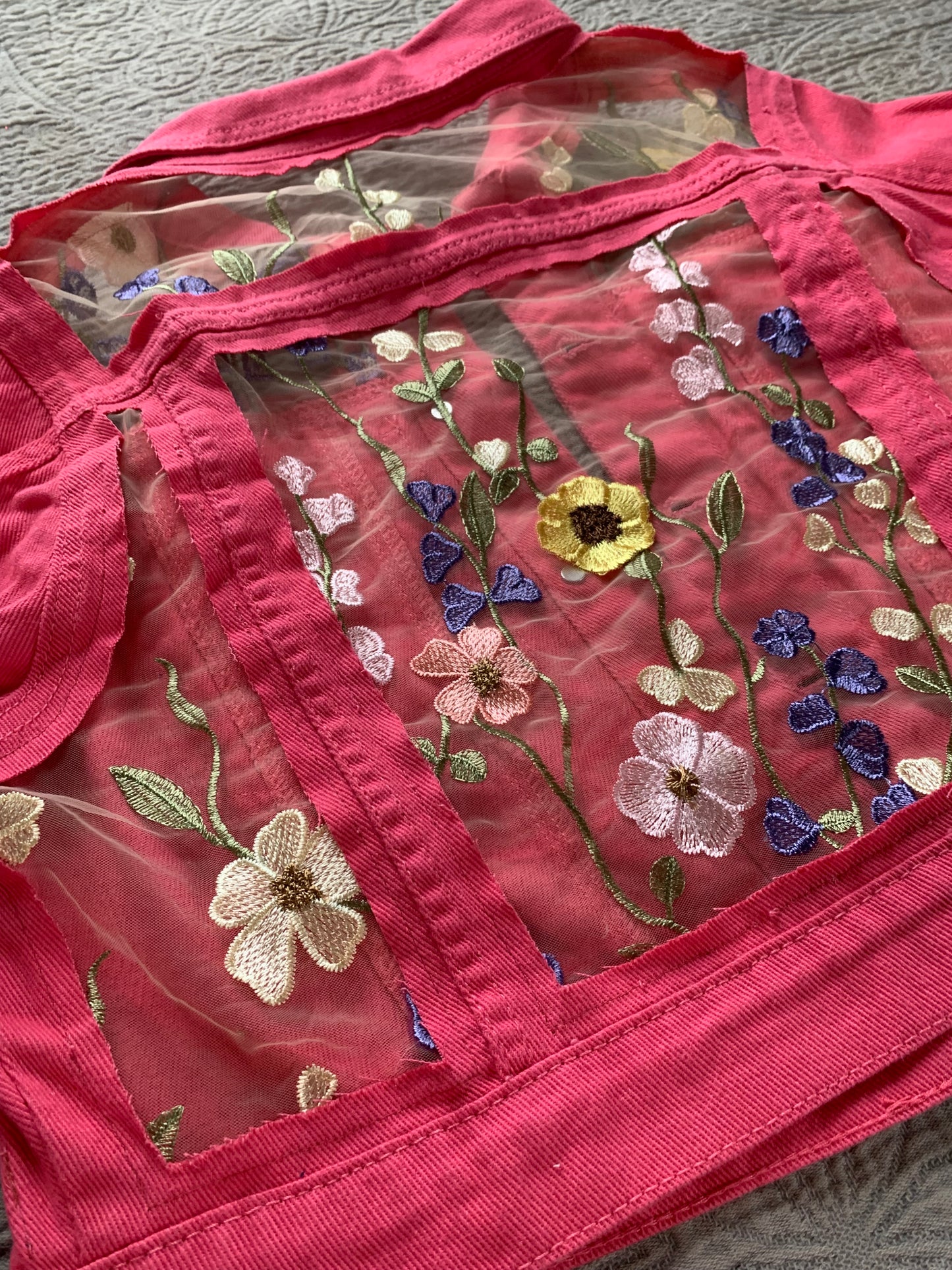 Cropped Pink Floral Denim Jacket [0X]