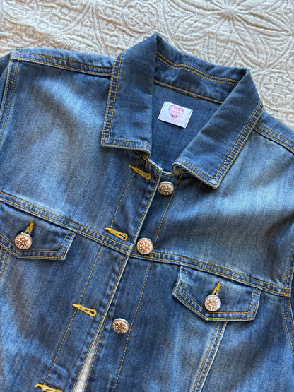 Gold Stars Removable Lace-Bottom Denim Jacket [1X]