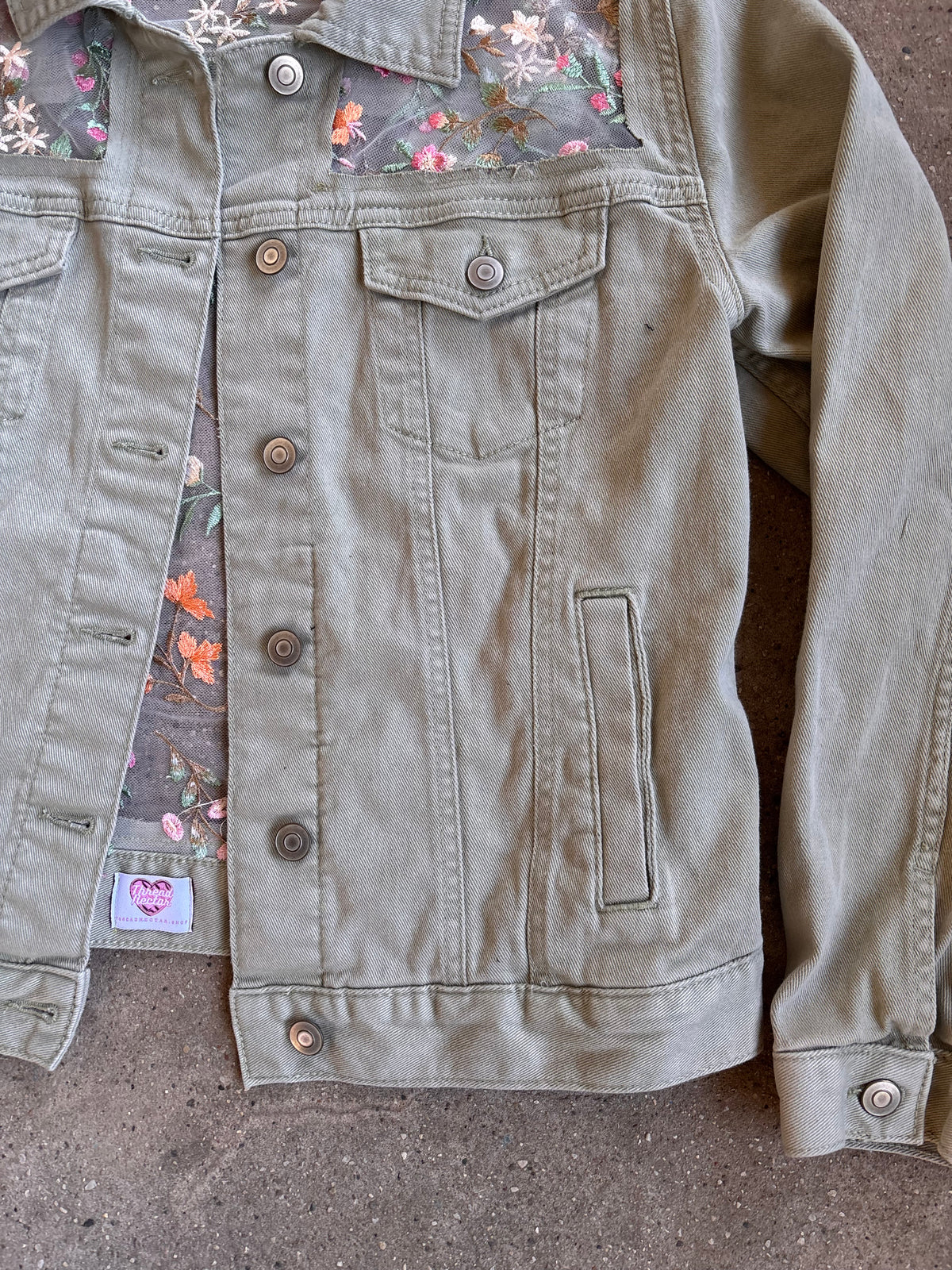 Green Denim Flowers Jacket [L]