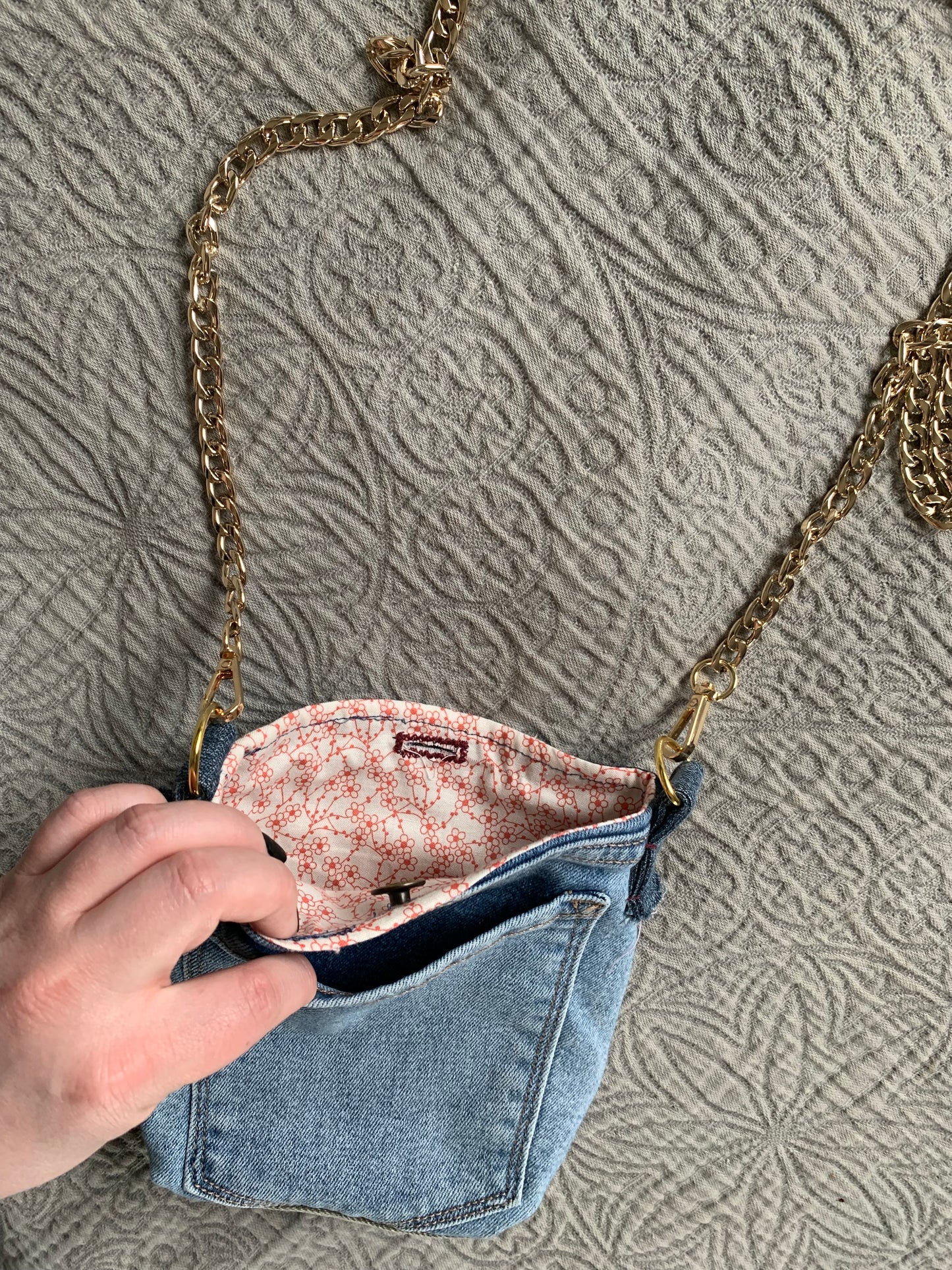 Denim Quilt Block Cross Body Bag