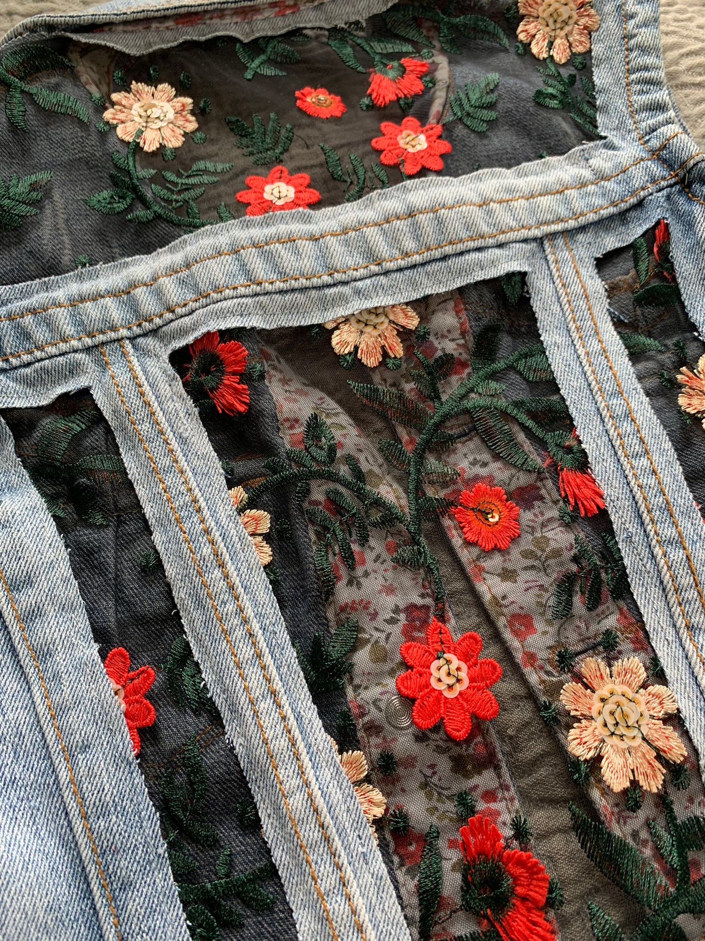 Distressed Denim Wildflowers Vest [XS]