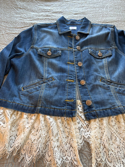 Gold Stars Removable Lace-Bottom Denim Jacket [1X]