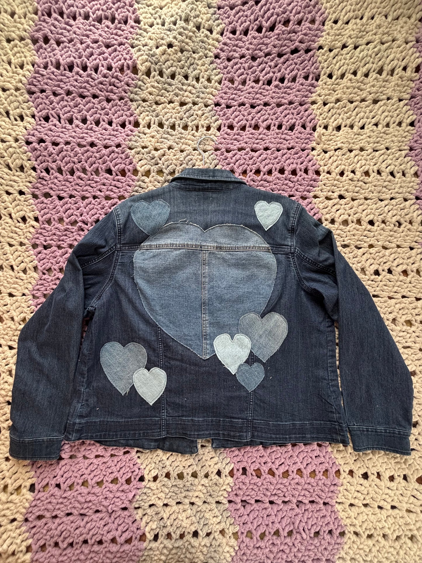 Dark Blue Denim Frayed Hearts Jacket [2X]