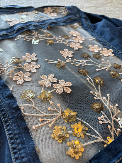 Tan Vines Dark-Wash Denim Jacket [L]