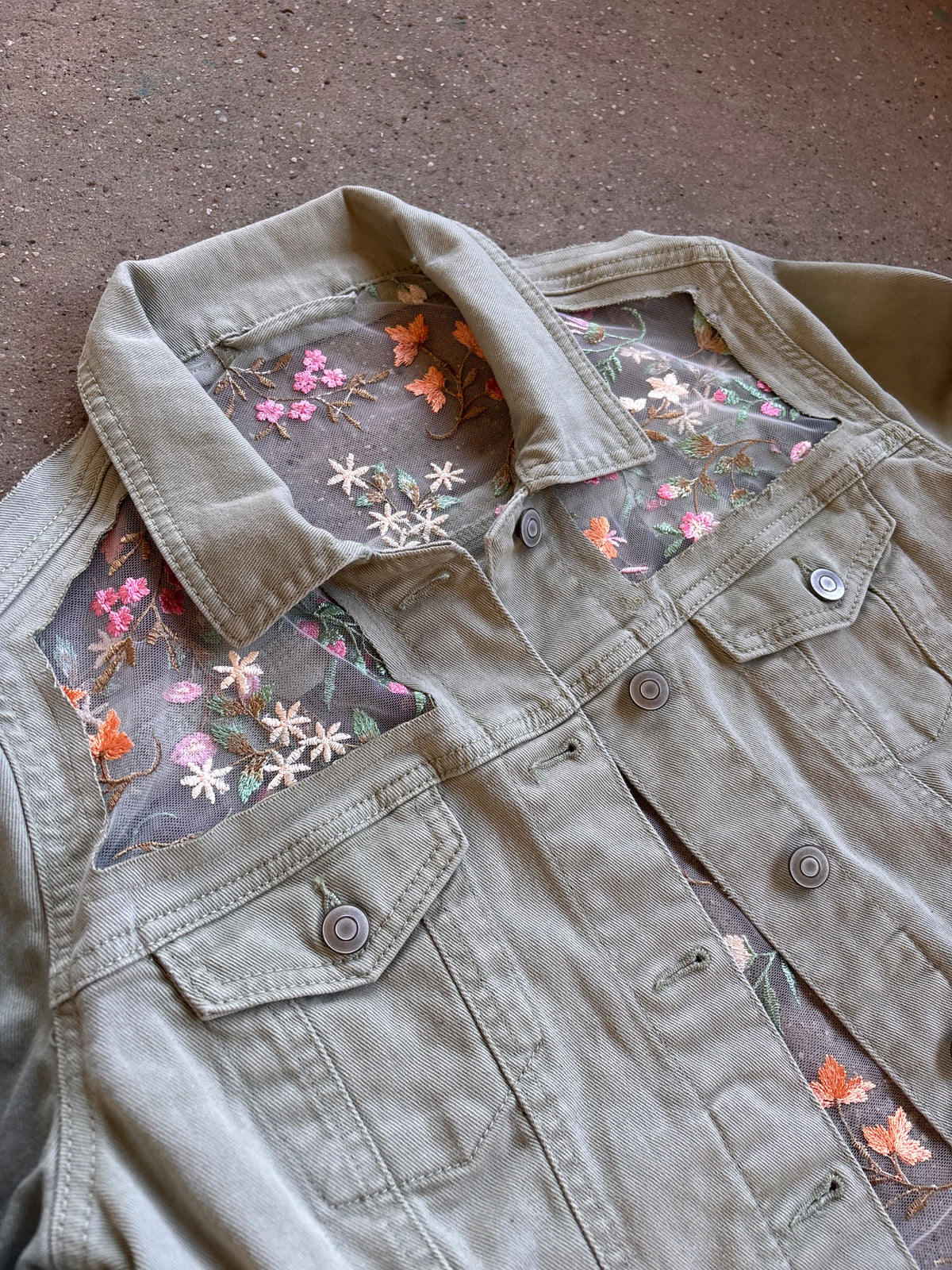Green Denim Flowers Jacket [L]