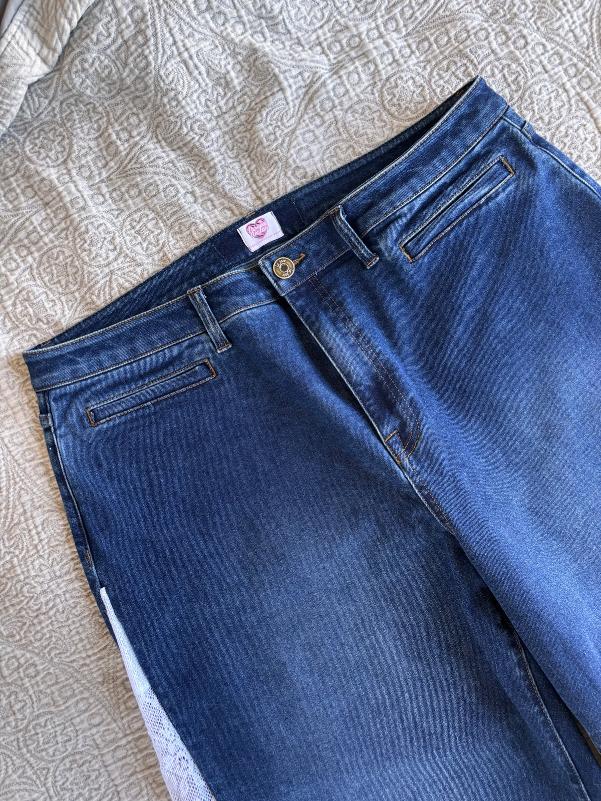 Dark Denim High Waisted Lace Flare Jeans [1X]