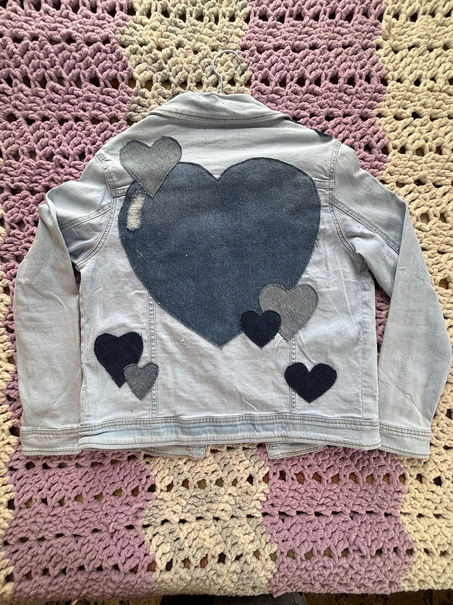 Light Blue Denim Frayed Hearts Jacket [L]