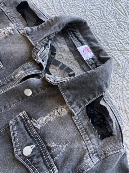 Black Distressed Denim Snakes Jacket [L]