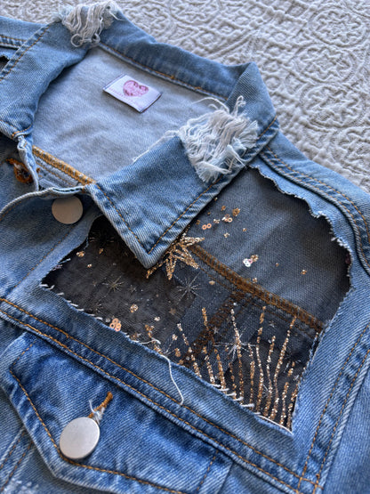 Gold Stars Distressed Denim Jacket [XL]