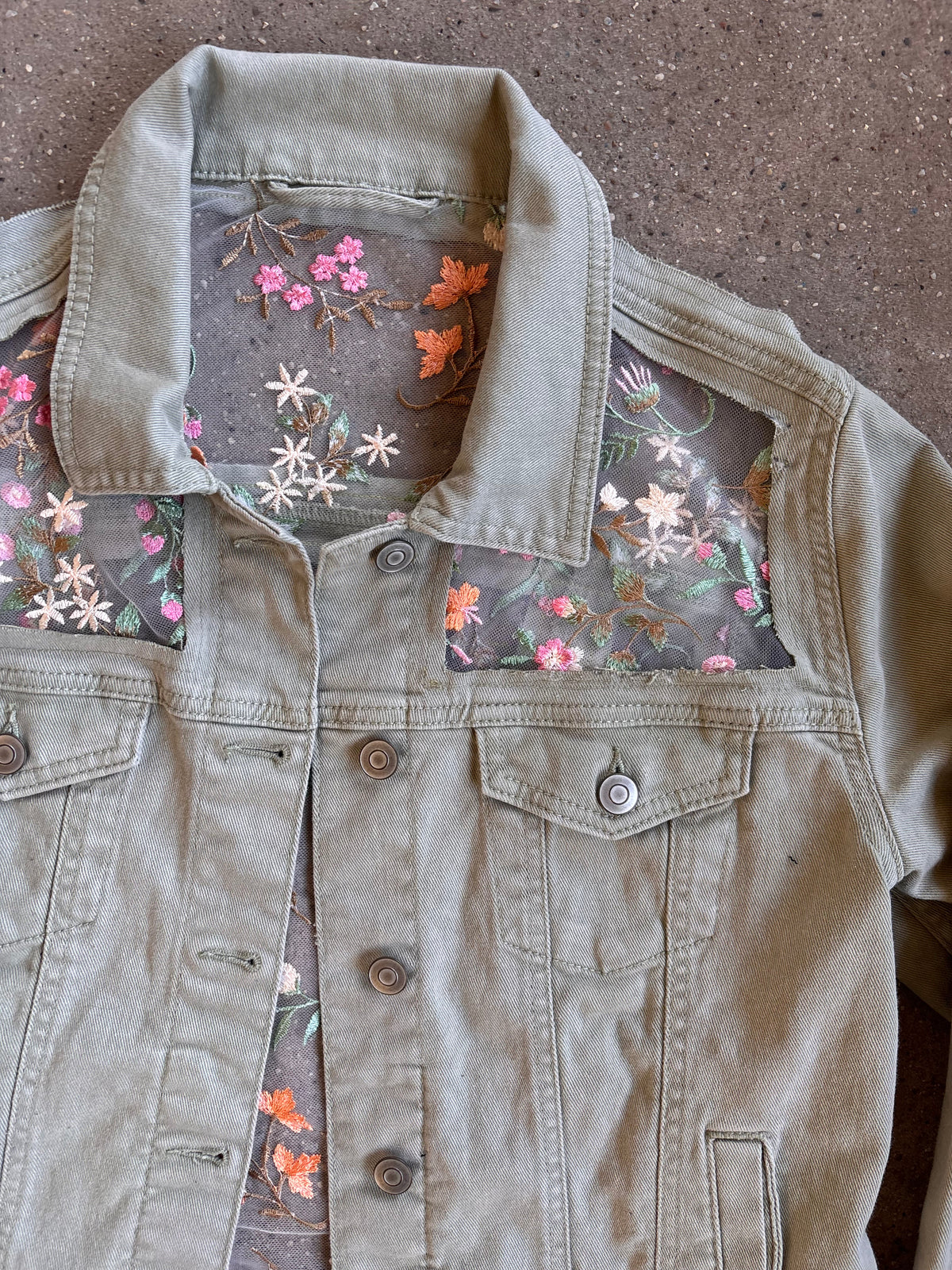 Green Denim Flowers Jacket [L]