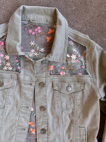 Green Denim Flowers Jacket [L]