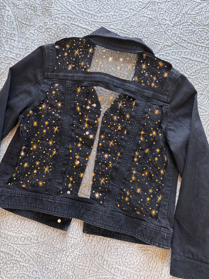 Black Denim Gold Stars Jacket [L]