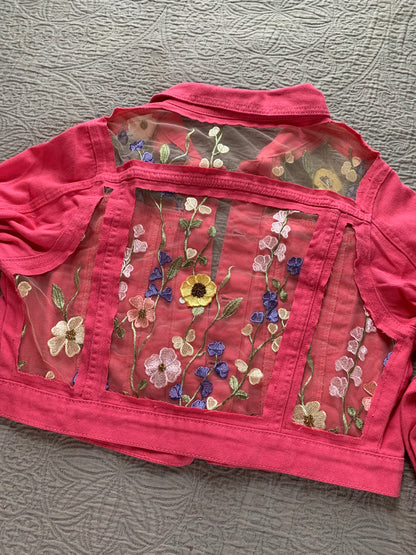 Cropped Pink Floral Denim Jacket [0X]