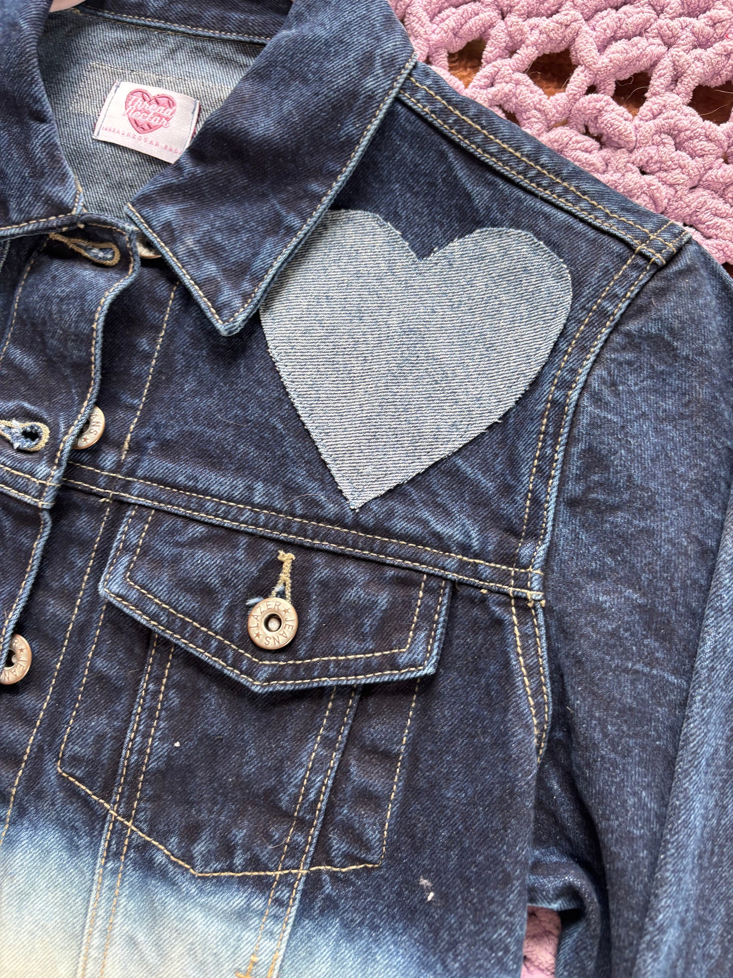 Acid Washed Denim Frayed Hearts Jacket [M]