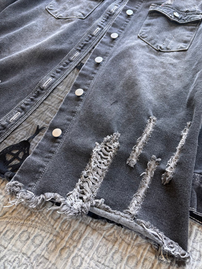 Black Distressed Denim Snakes Jacket [L]