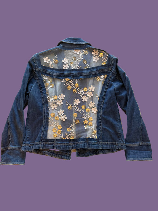 Tan Vines Dark-Wash Denim Jacket [L]