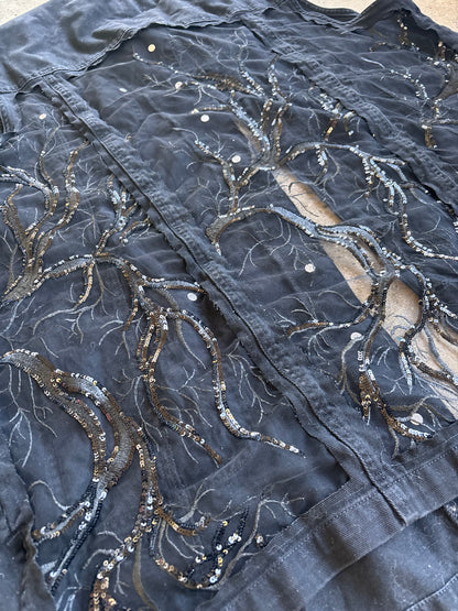 Black Denim Branches Vest [4X]