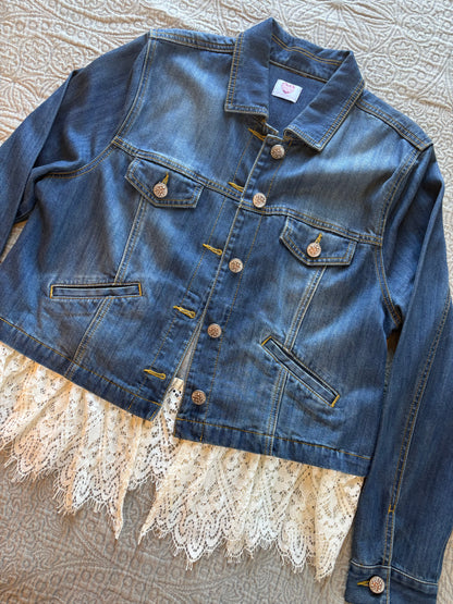Gold Stars Removable Lace-Bottom Denim Jacket [1X]