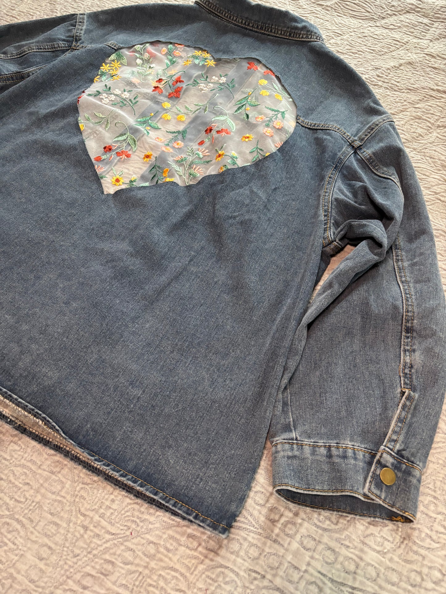 Denim Fall Wildflowers Heart Jacket [3X]