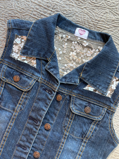 Denim White Floral Vest [S]