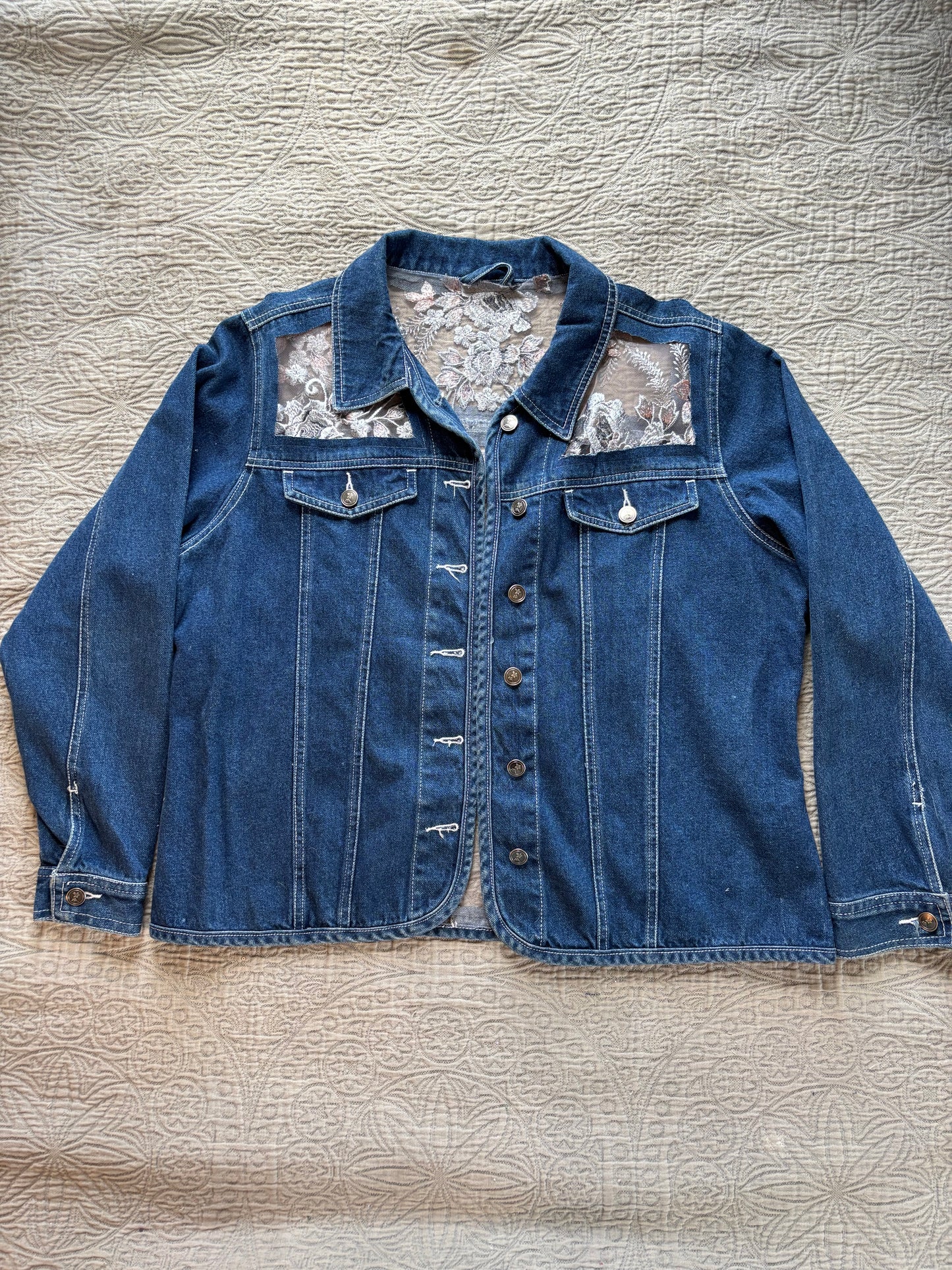Dark Denim Denim Silver Floral Jacket [1X]