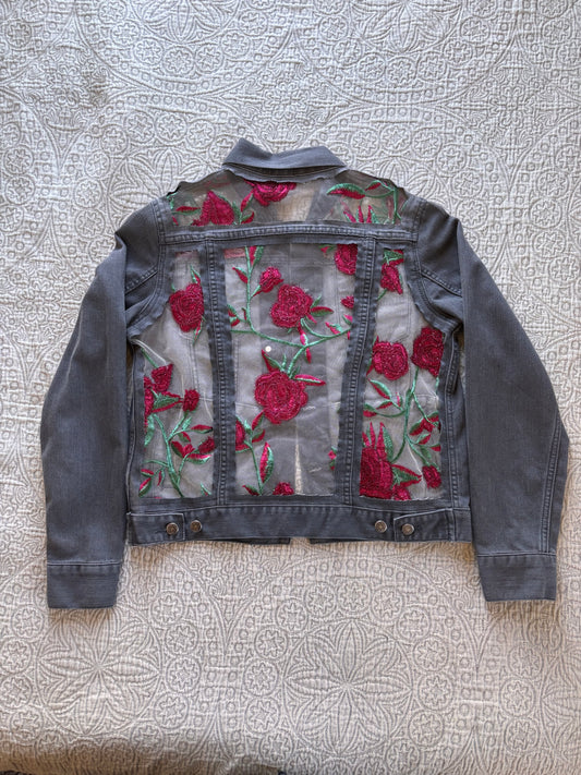 Grey Denim Roses Jacket [L]