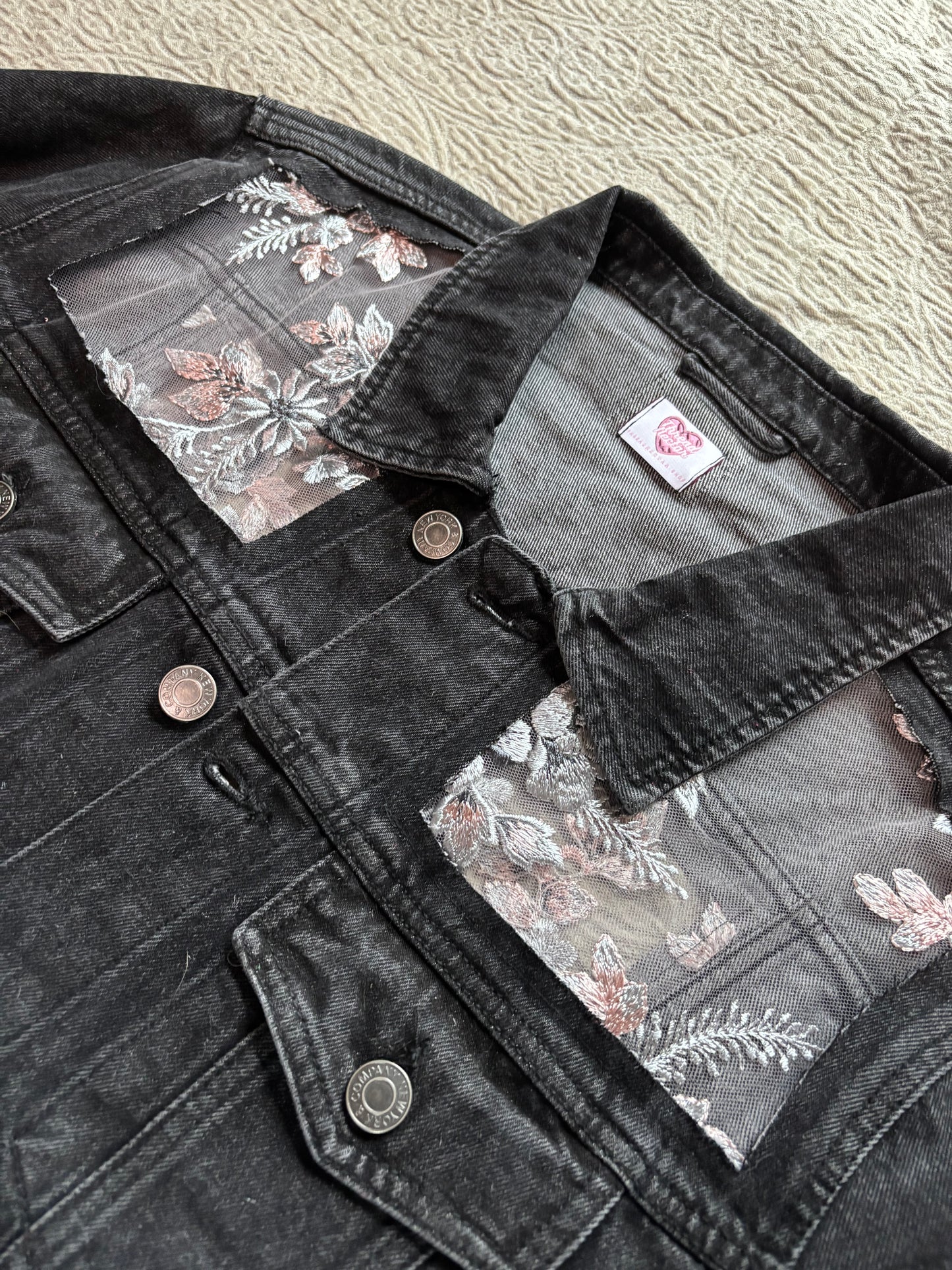 Black Denim Silver Floral Jacket [2X]