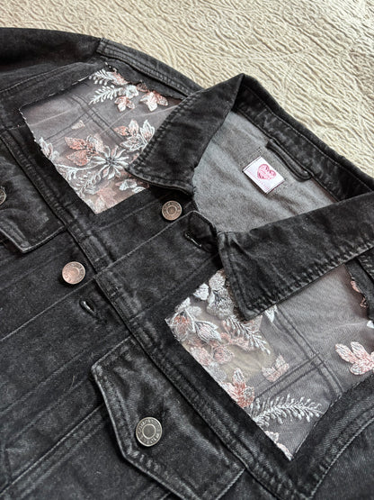 Black Denim Silver Floral Jacket [2X]