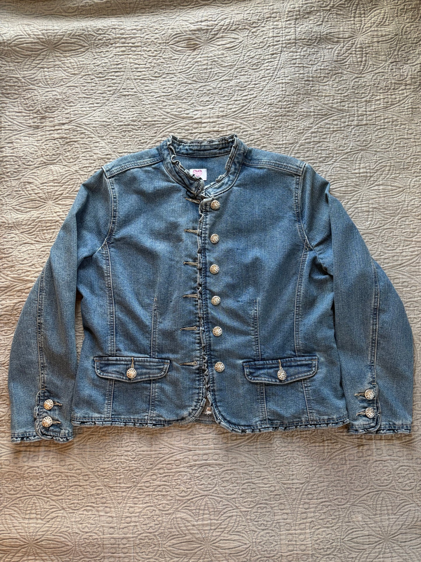 Frilly Denim Silver Floral Jacket [XL]