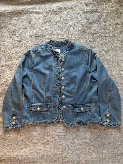 Frilly Denim Silver Floral Jacket [XL]