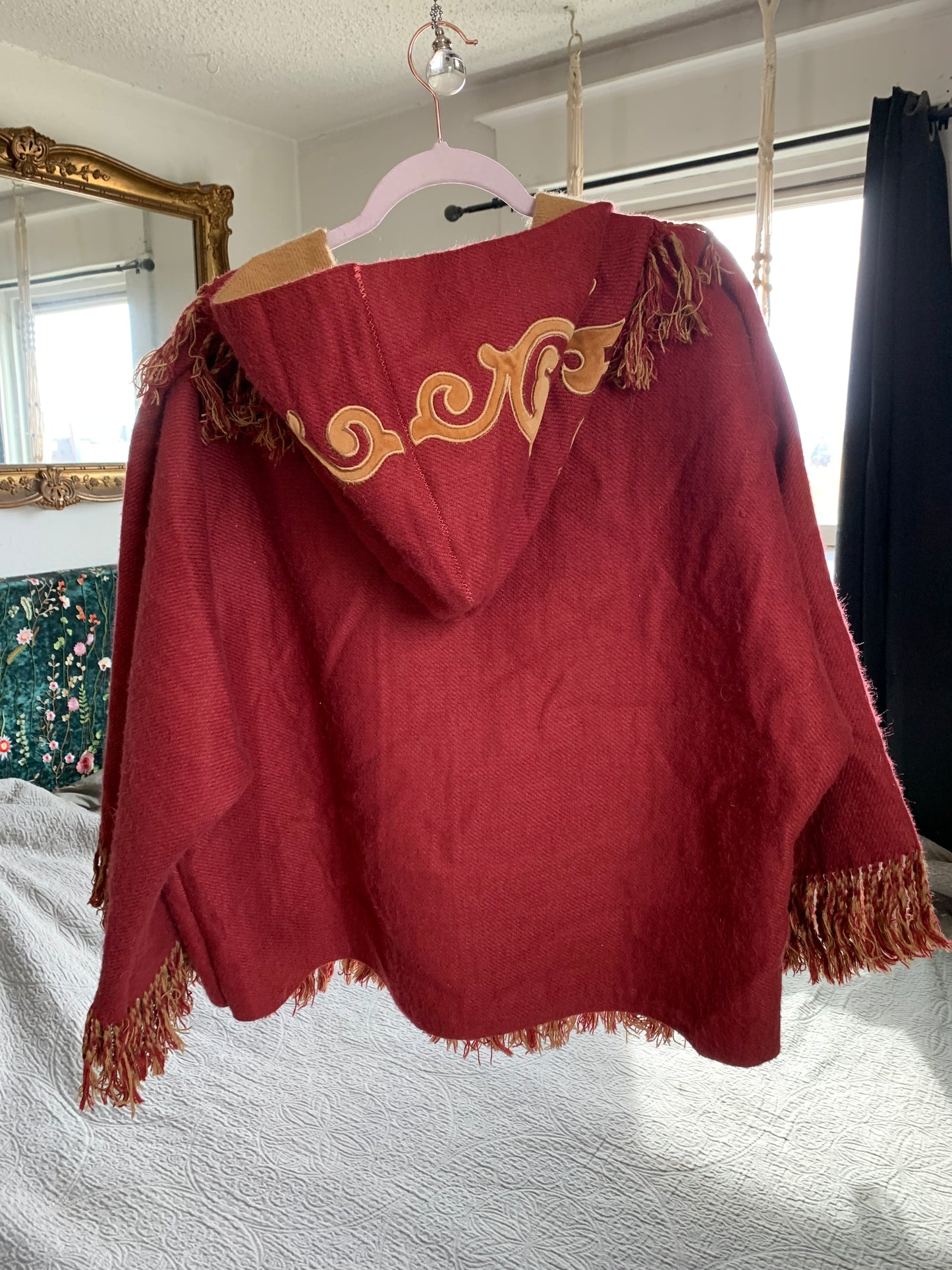 Red and Gold Embroidered Blanket Hoodie