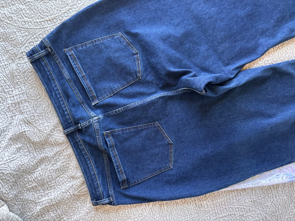 Dark Denim High Waisted Lace Flare Jeans [1X]