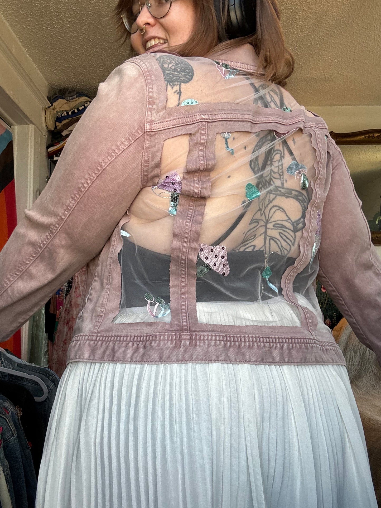 Pink Denim Mushrooms Jacket [XL]
