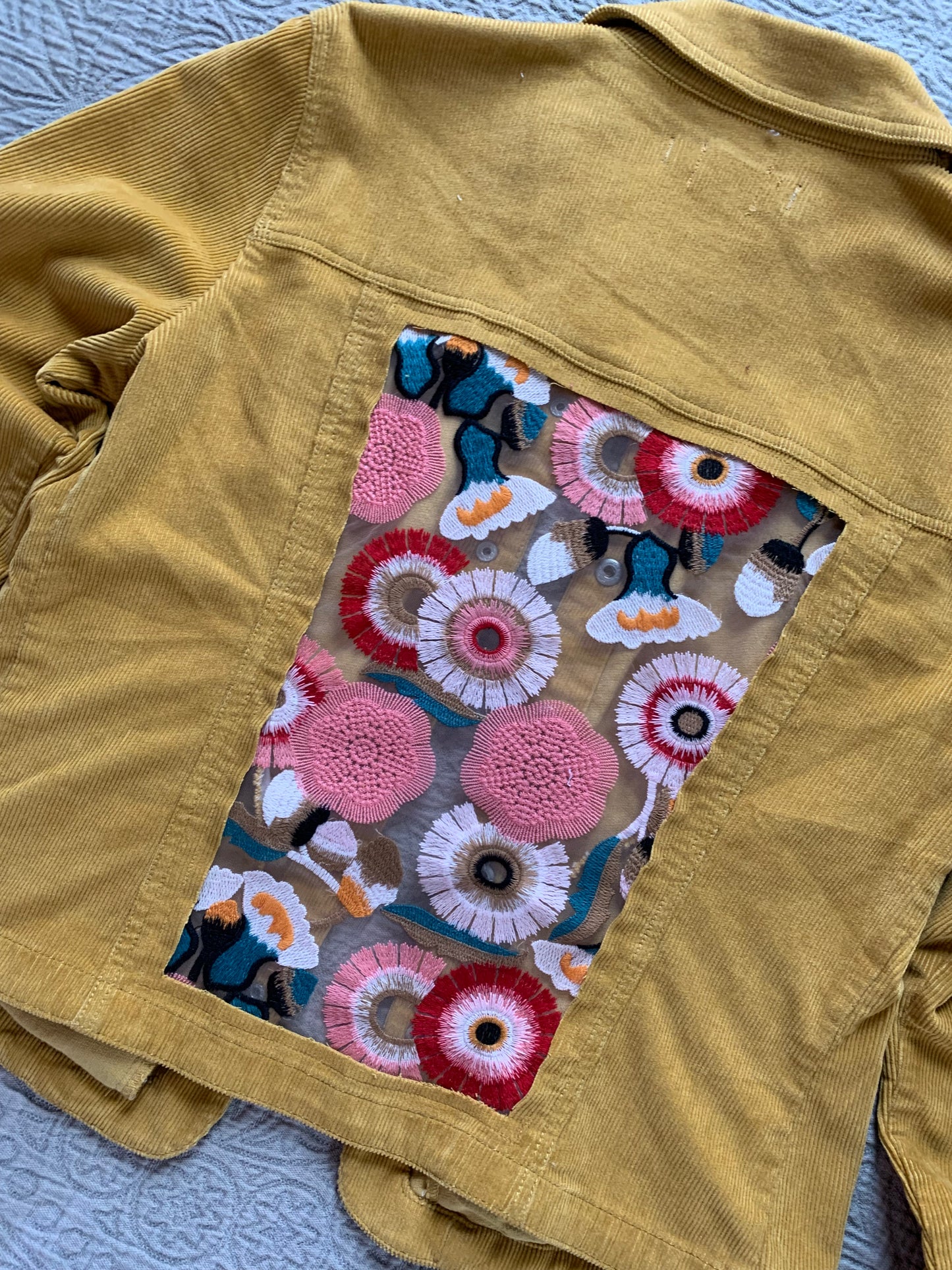 Mustard Corduroy Peach Floral Jacket [XL]