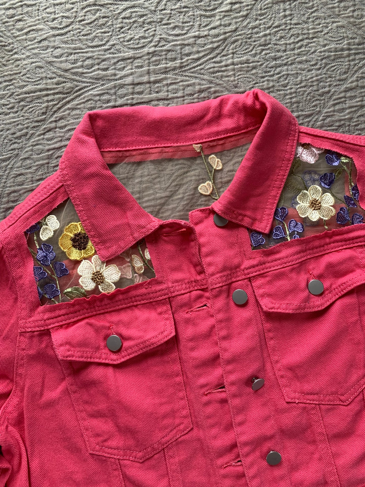 Cropped Pink Floral Denim Jacket [0X]
