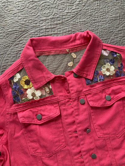 Cropped Pink Floral Denim Jacket [0X]