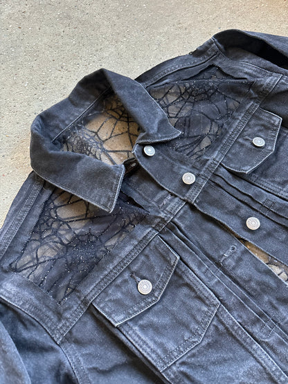 Black Denim Spider Webs Jacket [0X]