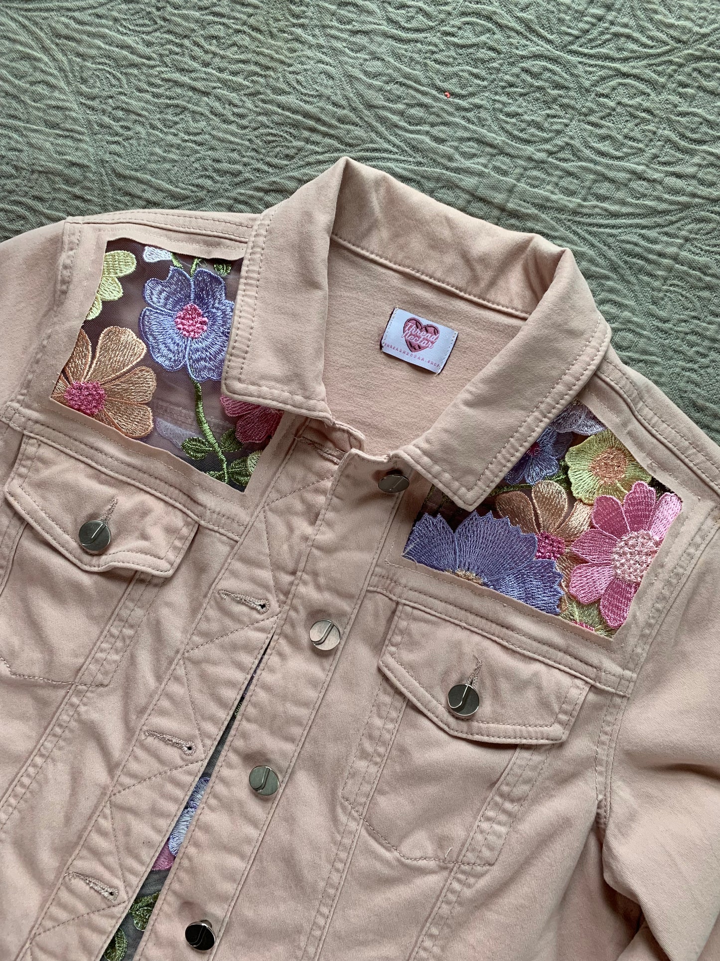 Pink Denim Pastel Wildflower Jacket  [M]