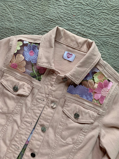 Pink Denim Pastel Wildflower Jacket  [M]
