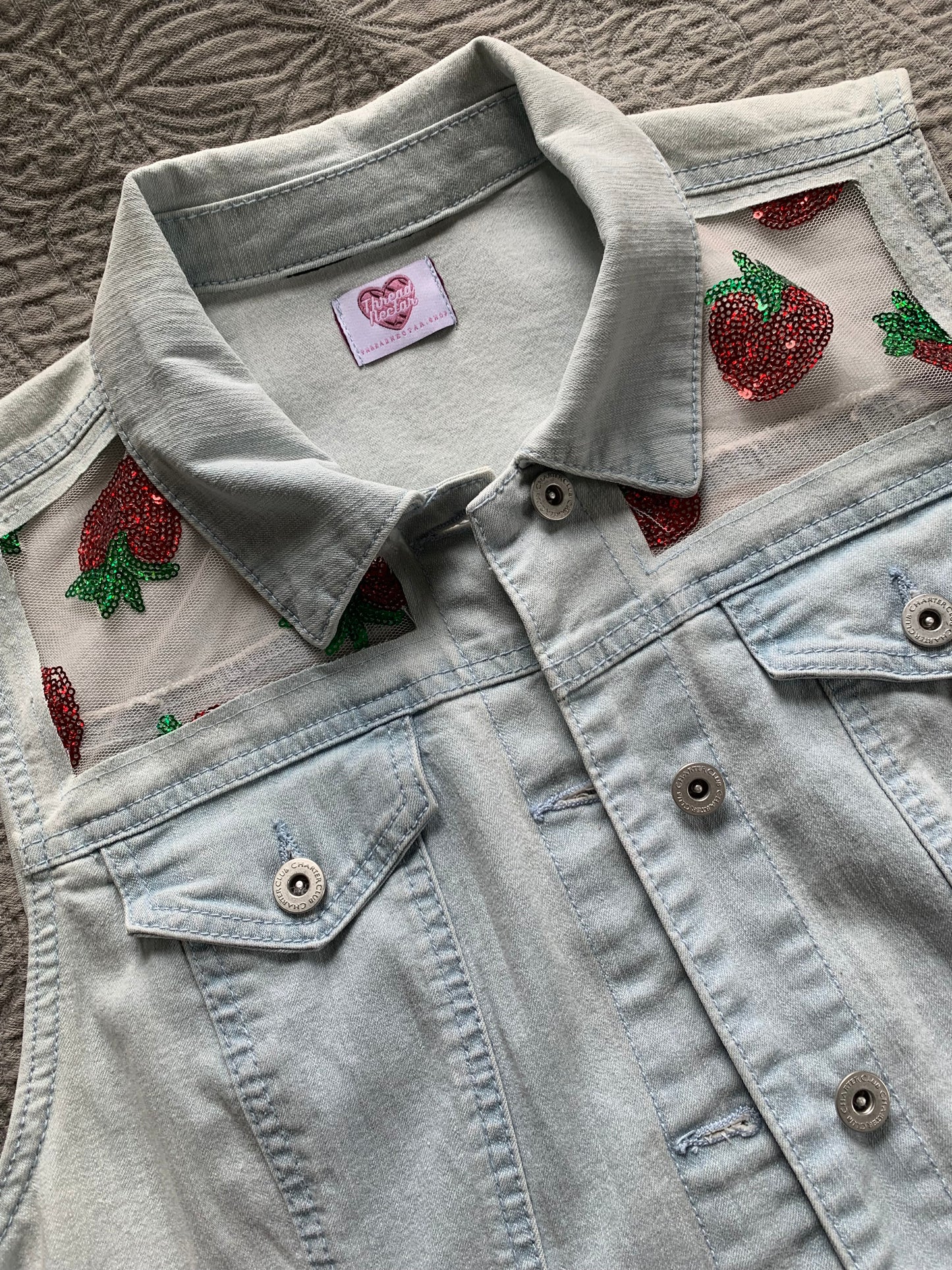 Light Wash Denim Strawberries Vest [L]