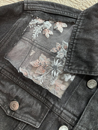 Black Denim Silver Floral Jacket [2X]