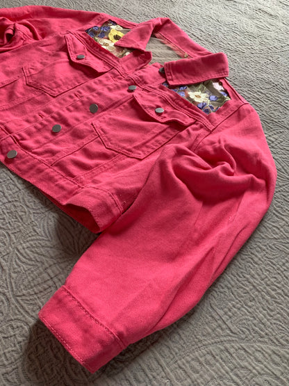 Cropped Pink Floral Denim Jacket [0X]