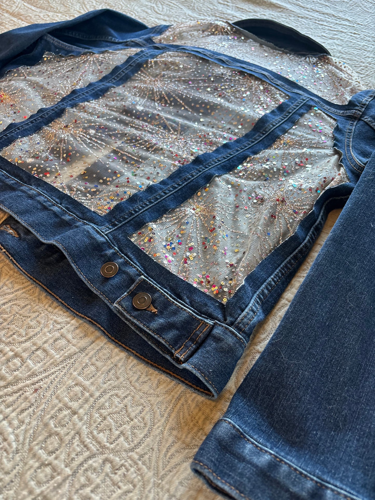 Dark Wash Fireworks Denim Jacket [1X]