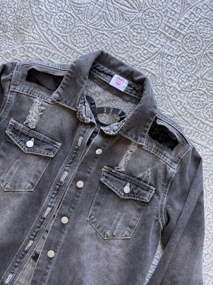 Black Distressed Denim Snakes Jacket [L]