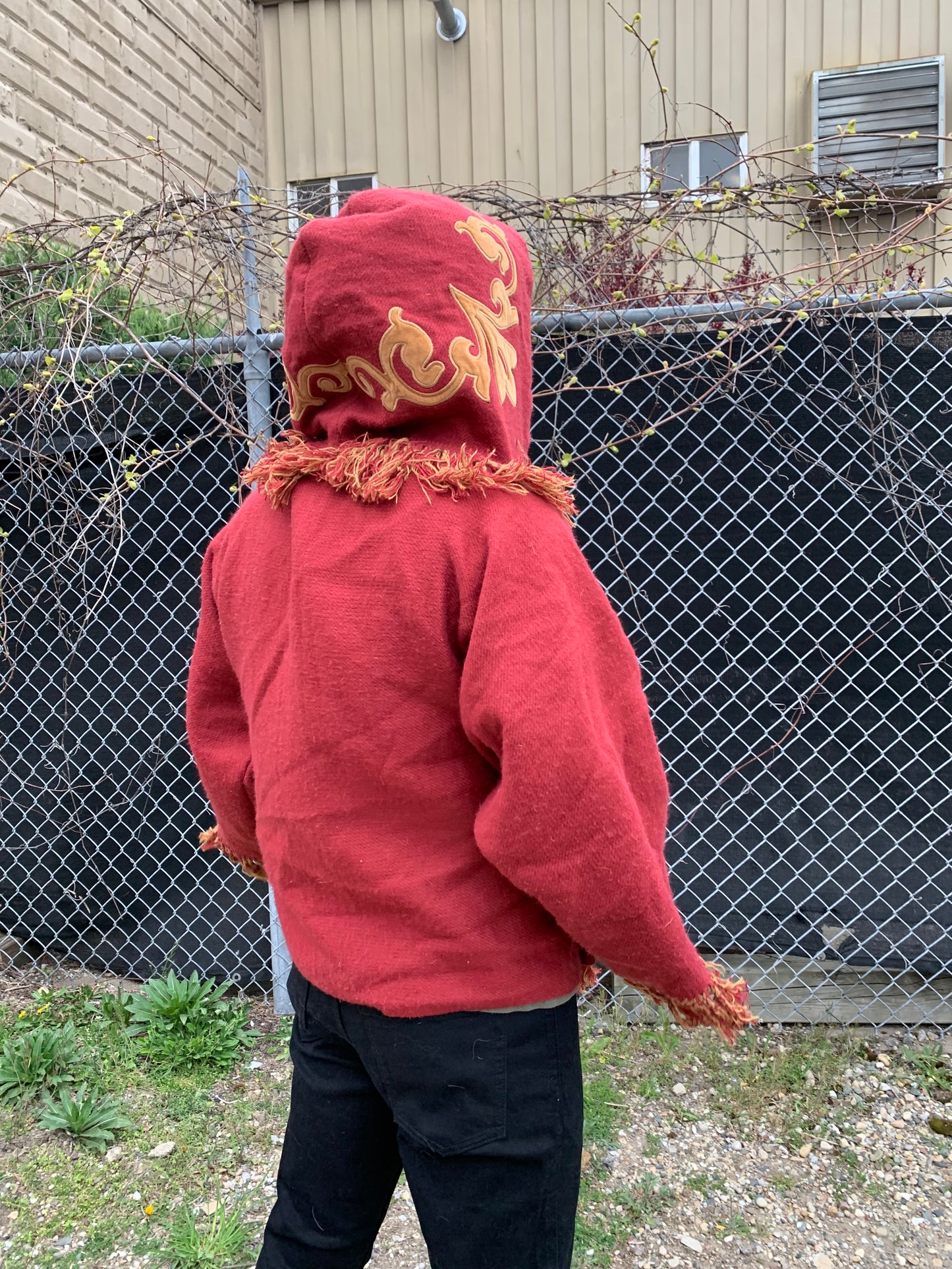 Red and Gold Embroidered Blanket Hoodie