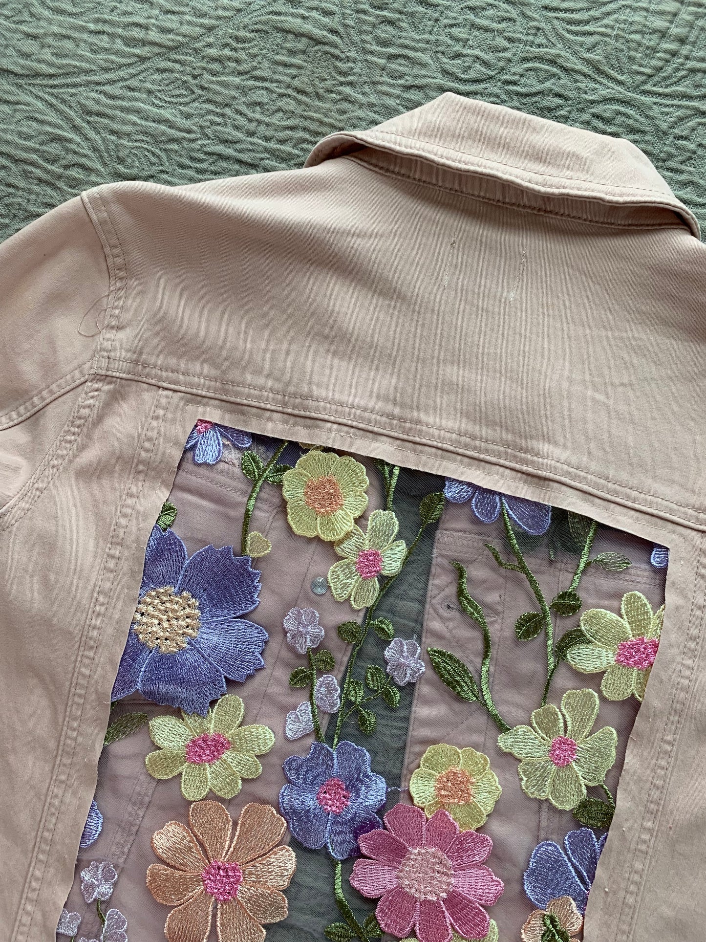 Pink Denim Pastel Wildflower Jacket  [M]