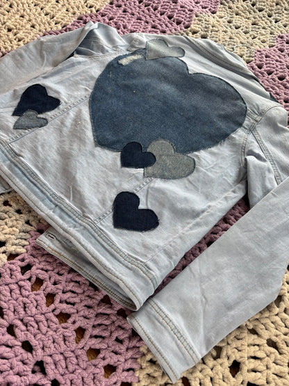 Light Blue Denim Frayed Hearts Jacket [L]