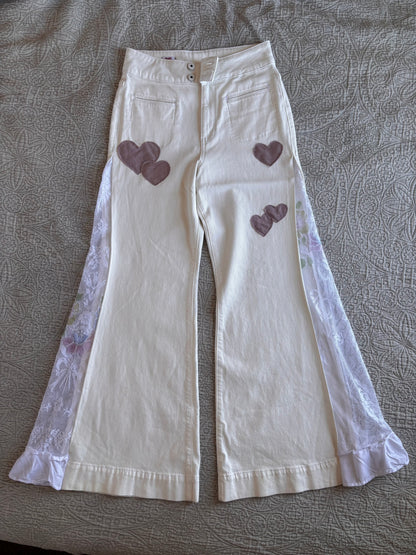 White Denim High Waisted Lace Flare Jeans [M]